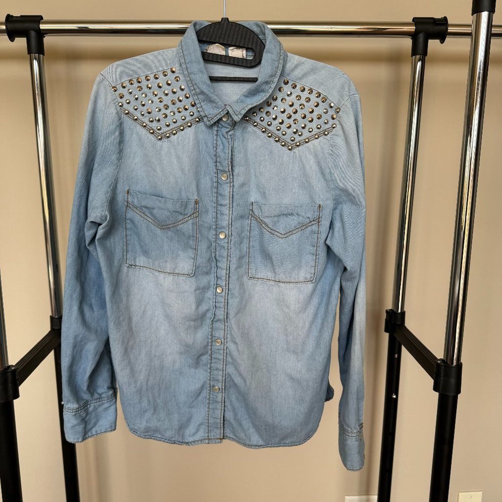 Mudd Denim 90s Studded Button Down Shirt Faded Vintage‎